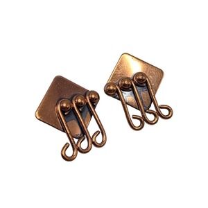 Vintage RENOIR Copper Modernist Clip on Earrings Musical Notes Motif